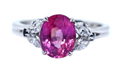 Vintage 2.18ct Pink Padparadscha Sapphire and Diamond 18k Ring