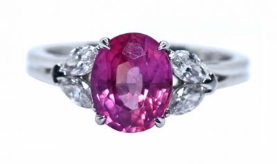Vintage Pink Padparadscha Sapphire and Diamond Ring