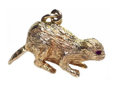 Vintage Ruby Beaver Charm Pendant
