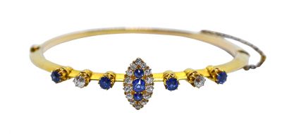 Vintage Sapphire and Diamond Hinged Knife Edge Bangle Bracelet