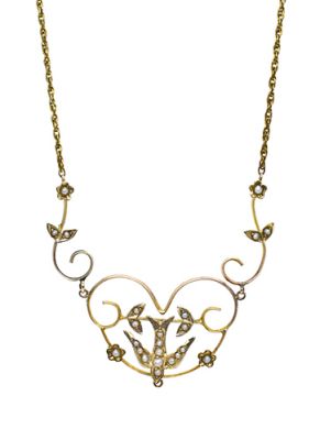 Vintage Seed Pearl and Floral Motif Necklace