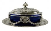 Vintage Silver Plate & Cobalt Blue Glass Covered Dish