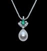 Vintage South Sea Pearl Emerald and Diamond Pendant