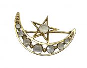 Vintage Star and Crescent Moonstone Brooch