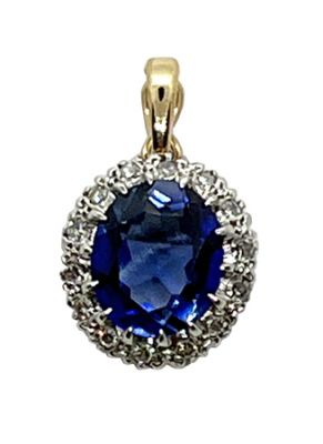Vintage Synthetic Sapphire and Diamond Pendant 