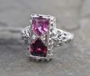 Vintage Topaz Rubellite and Diamond Filigree Ring