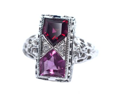 Vintage Topaz Rubellite and Diamond Filigree Ring