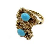 Vintage Turquoise Under The Sea Motif Toi et Moi Ring