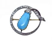 Vintage Turquoise and Diamond Brooch