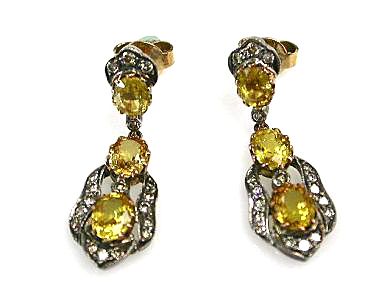 Vintage Yellow Sapphire and Diamond Drop Earrings
