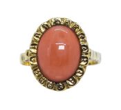 Vintage Coral Solitaire Ring