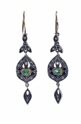 Vintage Emerald and Diamond Drop Earrings