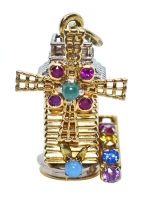 Vintage Multi Gemstone Moving Windmill Charm Pendant