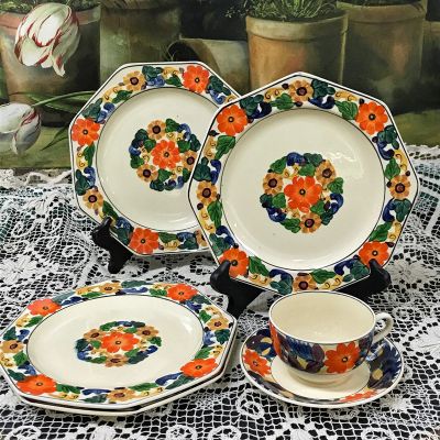 Adam’s Titian Ware Hand Painted Earthenware Octagonal Plates