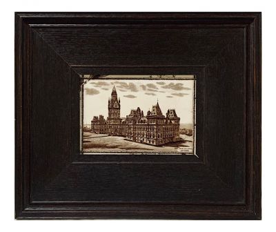 Antique Brown Transfer Ware Earthenware Tile Of The Parliament Buildings In Ottawa