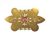 Edwardian Ruby and Diamond Floral Memorial Brooch