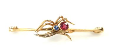 Antique Spinel and Sapphire Spider Bar Brooch