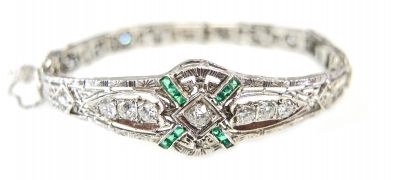 Art Deco Diamond and Emerald Bracelet