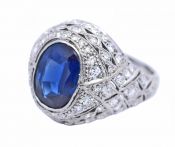 Art Deco 2.66ct Sapphire and Diamond Platinum Ring