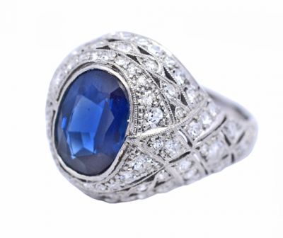 Art Deco 2.66ct Sapphire and Diamond Platinum Ring