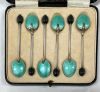 Art Deco Enamelled English Sterling Silver Coffee Spoons