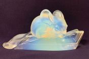 Art Deco Opalescent Glass Chinchilla, Signed A. Hunebelle France