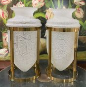 Art Deco Style Frosted Crackle Glass Amphora Shaped Vases In Brass Frames