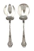 Art Nouveau Sterling Silver Salad Servers, “Poppy” Pattern By Gorham 