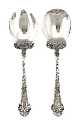 Art Nouveau Sterling Silver Salad Servers, “Poppy” Pattern By Gorham 