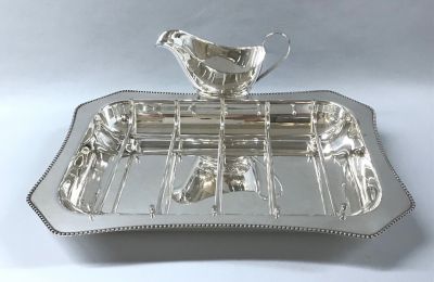 Silver Plate Asparagus Service Dish With Removable Rack And Sauce Boat 
