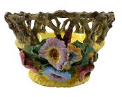 Barbotine Pottery Basket Form Cachepot, Mid 20th Century