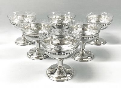 Birks Sterling Silver And Cut Crystal Dessert Dishes, circa 1937