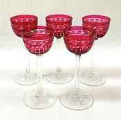 Bohemian Coloured Crystal Liqueur Glasses, Mid 20th Century