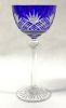 Bohemian Crystal Decanter and Long Stemmed Crystal Sherry Glasses, Cobalt Blue Cut to Clear