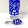 Bohemian Crystal Decanter and Long Stemmed Crystal Sherry Glasses, Cobalt Blue Cut to Clear
