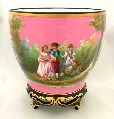 Charming Pastoral Scene Porcelain Jardiniere , French, 19th Century 