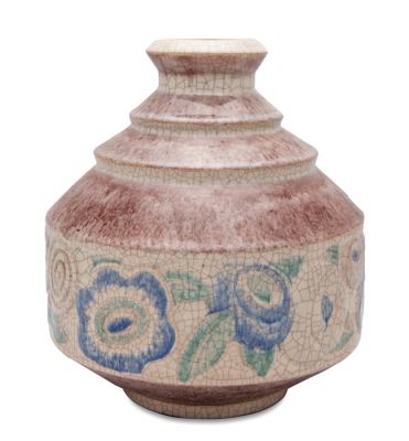 Dramatic Art Deco Pottery Vase, By L. Rossat For Marcel Guillard, France