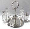 Edwardian Era English Silver Plate And Glass 4 Bottle Cruet Stand 