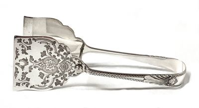 Edwardian Era Sterling Silver Asparagus Tongs, English Hallmarks For Sheffield 1902