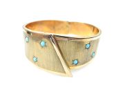 Estate Yellow Gold Turquoise Cuff Bangle