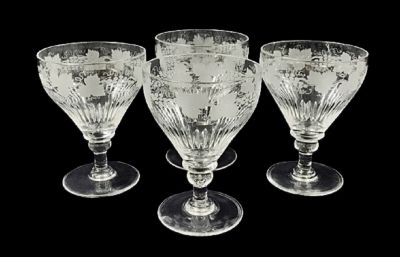 Grape And Vine Etched And Cut Crystal Rummers, English, 19th Century