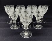 Grape And Vine Etched And Cut Crystal Sherry Glasses, English, Late Victorian