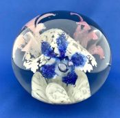 Hand Blown Glass Floral Paperweight