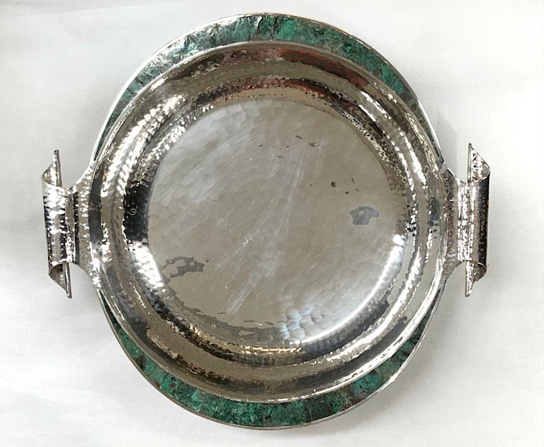 Large Silver Plate And Turquoise Inlay Centrepiece Bowl, Unmarked ...