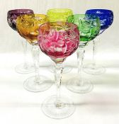 Multi-Coloured Bohemian Crystal Hock Wine Glasses
