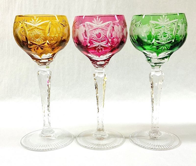 Multi-Coloured Bohemian Crystal Hock Wine Glasses