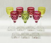 Multi-Coloured Bohemian Crystal Liqueur Glasses,  Mid 20th Century