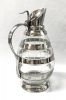 Nickel Mounted Cut Glass Barrel Form Claret Jug, Made By WMF Of Germany 