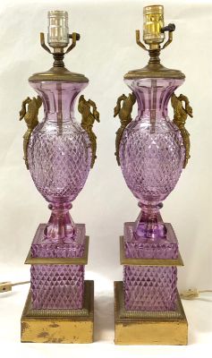 Pair of Baccarat Amethyst Glass Lamps