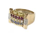 Retro Diamond Ruby Sapphire Ring